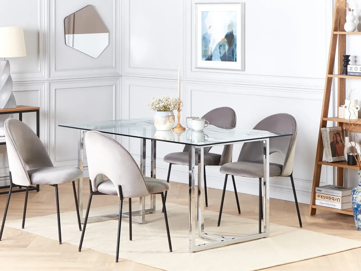 Spisebord ENVIA Sølv 160 cm 90 cm Hærdet glas