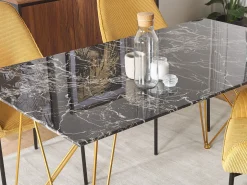 Spisebord KENTON Sort marmor 140 cm 80 cm Hærdet glas