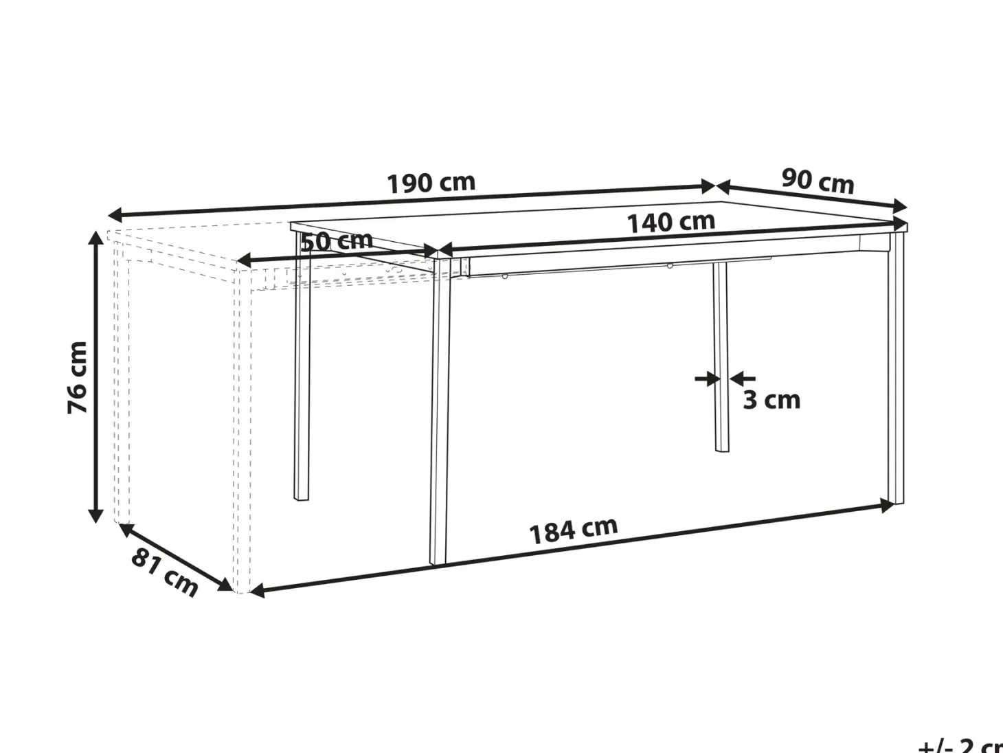 Spisebord med udtræk AVIS Sort 140/190 cm 90 cm