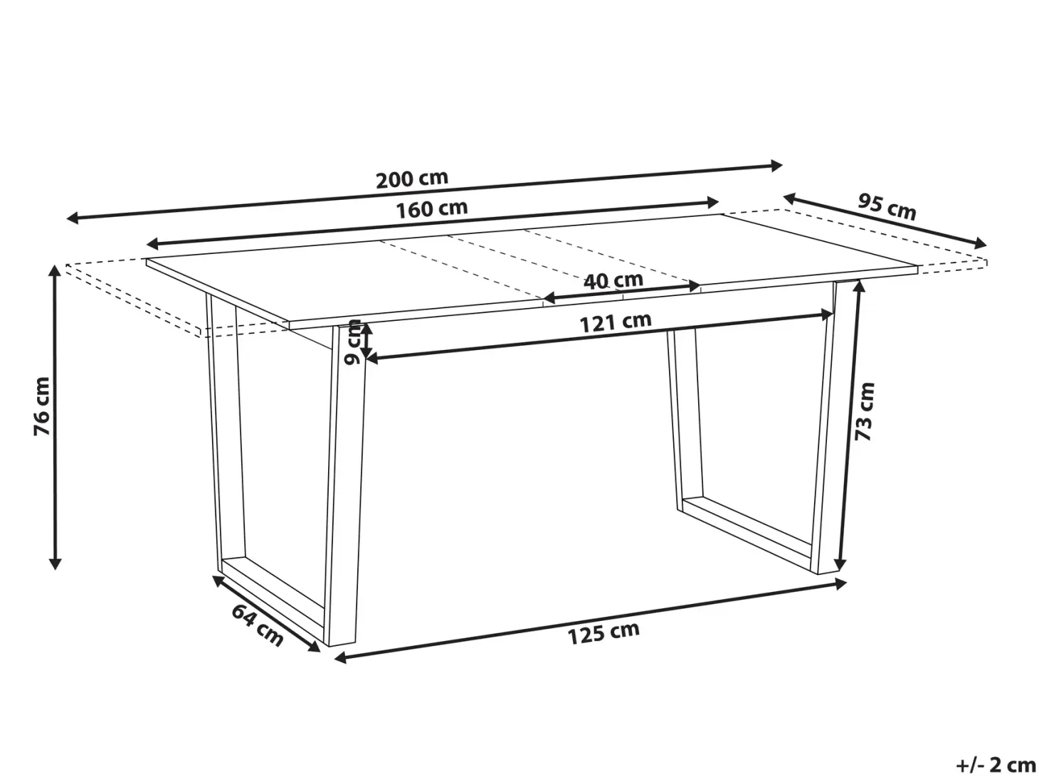 Spisebord med udtræk CAMDEN Lys ask 160/200 cm 95 cm