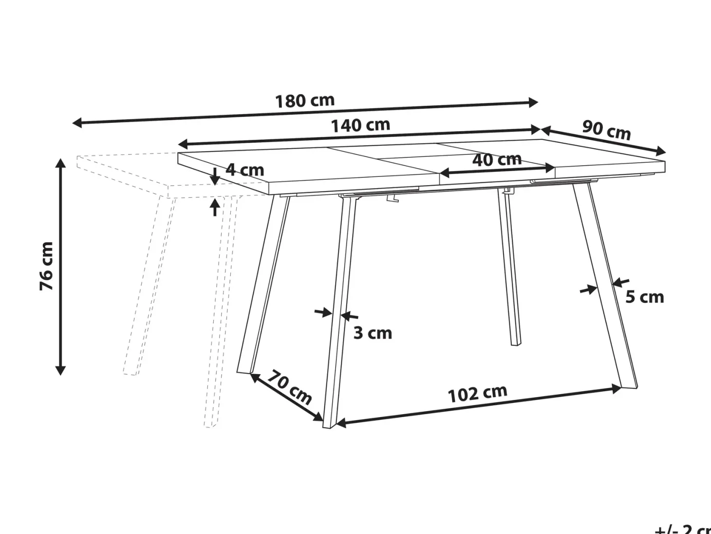 Spisebord med udtræk HARLOW Mørkebrun 140/180 cm 90 cm
