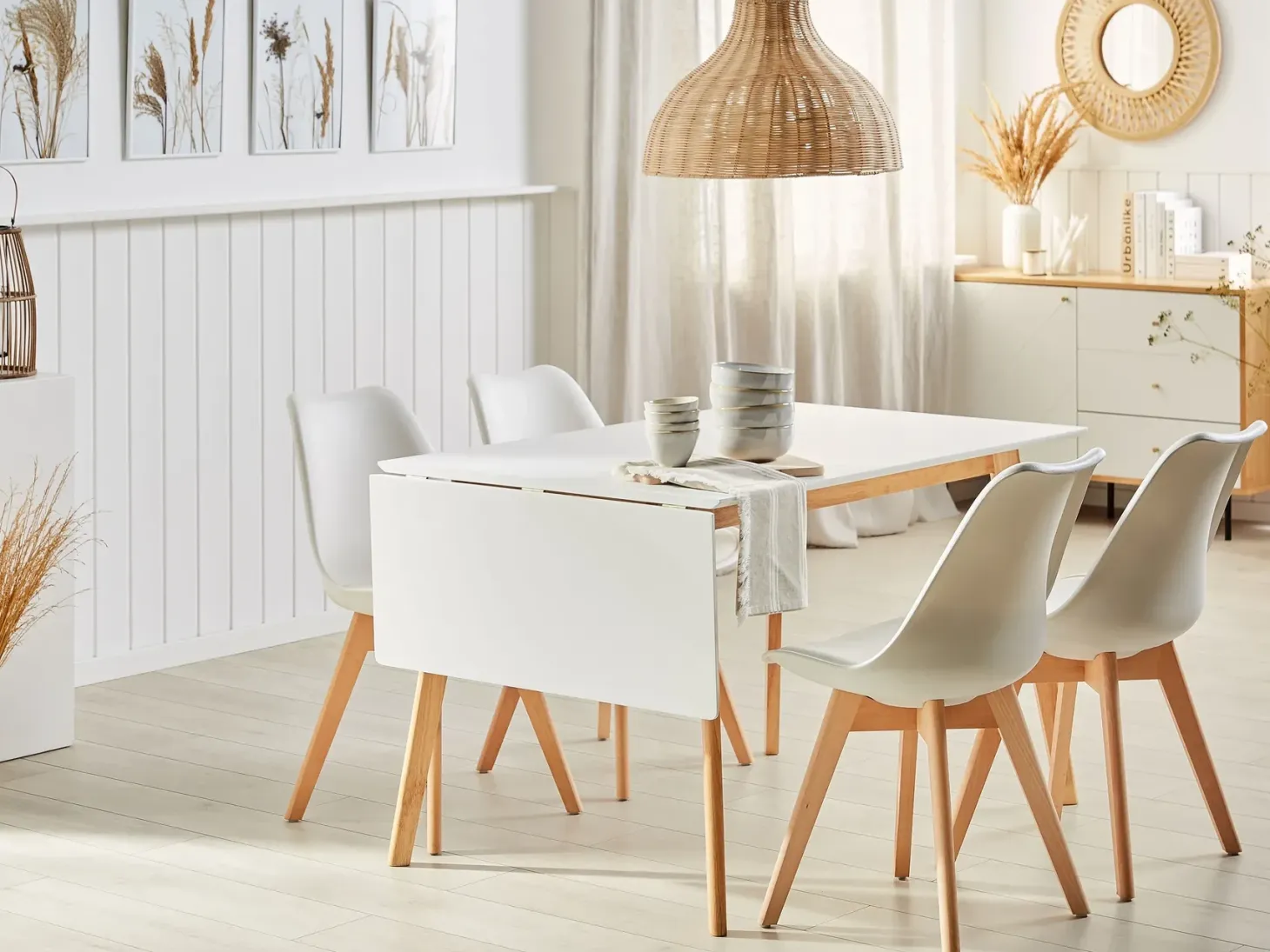 Spisebord med udtræk MEDIO Hvid 120/155 cm 80 cm