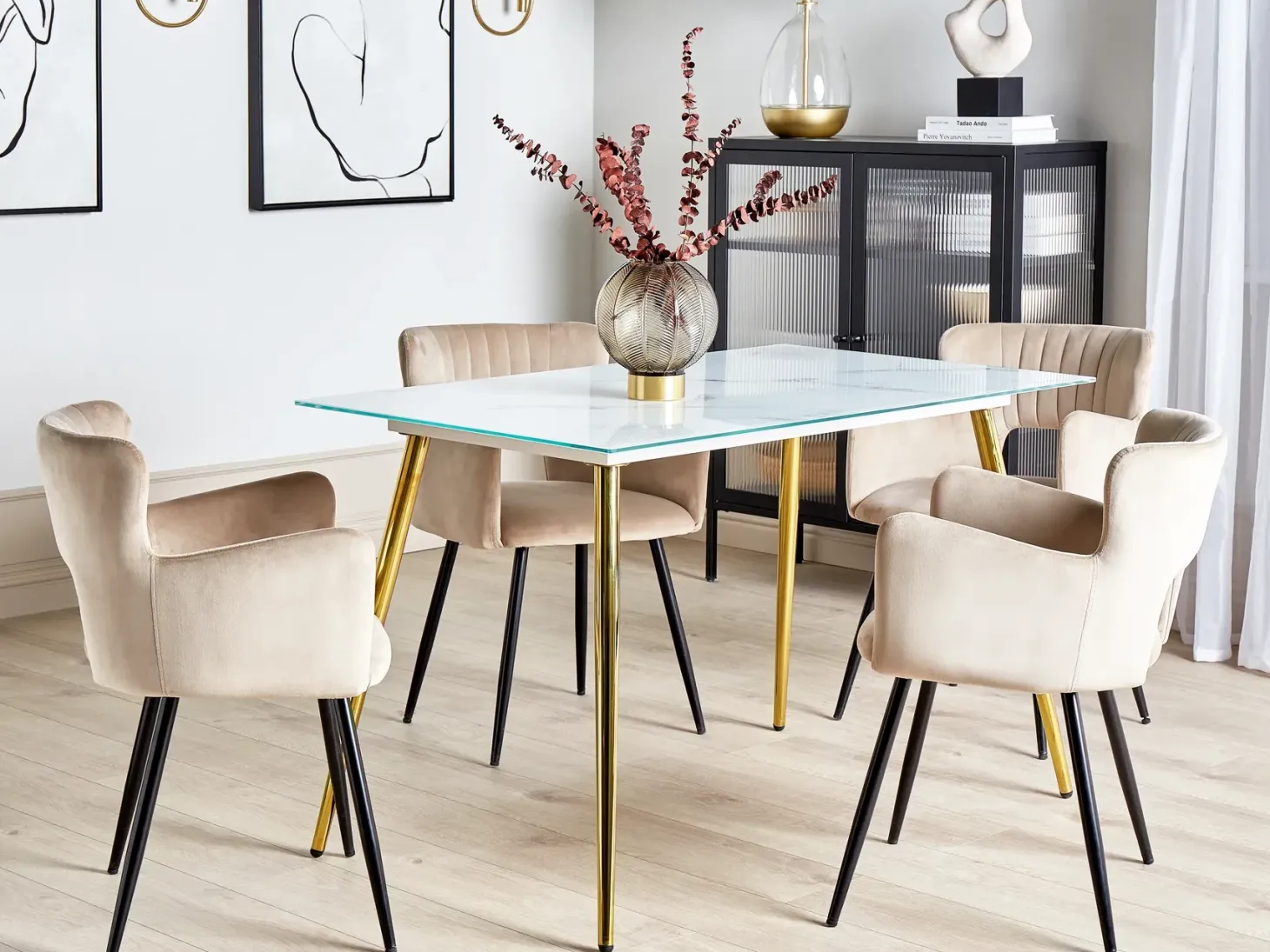 Spisebord MULGA Marmor/guld 120 cm 70 cm Hærdet glas