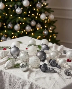 Sæt af 35 julekugler FROSTFALL Glas Grå