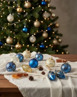 Sæt af 35 julekugler ICEDROP Glas Blå/Guld