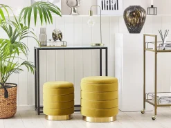 Sæt af 2 opbevaringspuffer GARLAND Velour Sennepsgul