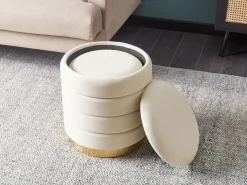 Sæt af 2 opbevaringspuffer GARLAND Velour Lys Beige