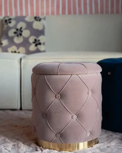 Sæt af 2 opbevaringspuffer PUEBLO Velour Lyserød