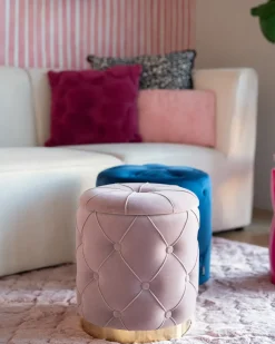 Sæt af 2 opbevaringspuffer PUEBLO Velour Lyserød