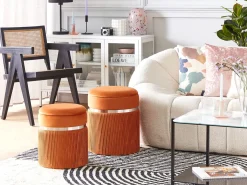 Sæt af 2 opbevaringspuffer CAMDENTON Velour Orange
