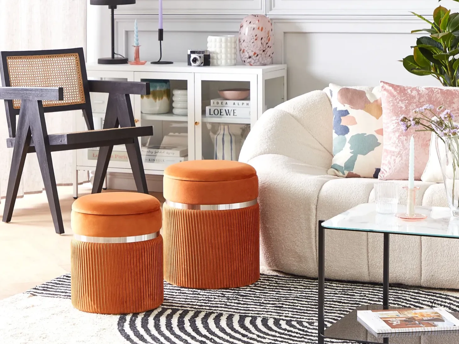 Sæt af 2 opbevaringspuffer CAMDENTON Velour Orange