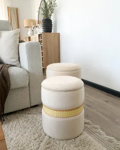 Sæt af 2 opbevaringspuffer MEDFORD Velour Lys Beige