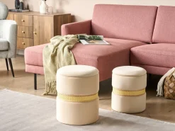 Sæt af 2 opbevaringspuffer MEDFORD Velour Lys Beige