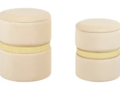 Sæt af 2 opbevaringspuffer MEDFORD Velour Lys Beige