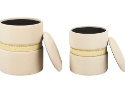 Sæt af 2 opbevaringspuffer MEDFORD Velour Lys Beige