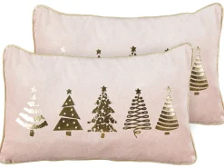 Sæt af 2 pyntepuder ALSOBIA Velour 30 x 50 cm Lyserød Julemønster