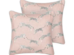 Sæt af 2 pyntepuder ARALES Bomuld 45 x 45 cm Pastellrosa Dyremønster
