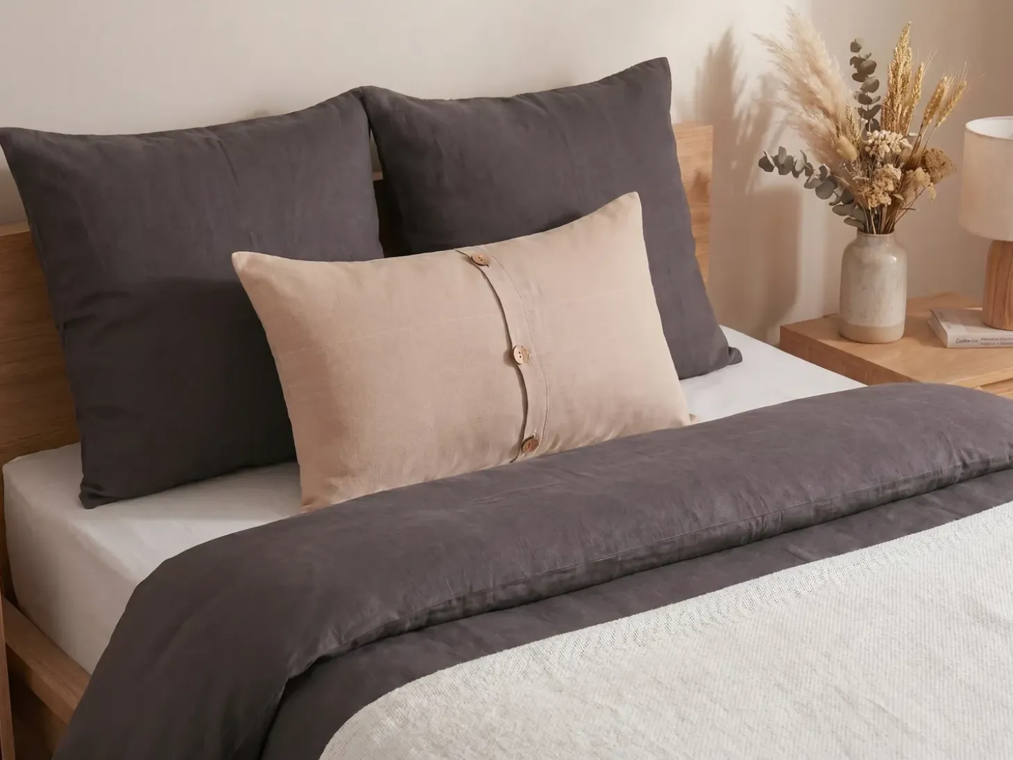 Sæt af 2 pyntepuder BANORI Hør 30 x 50 cm Beige Ensfarvet