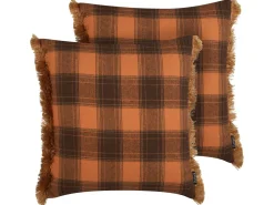 Sæt af 2 pyntepuder BARJA 45 x 45 cm Orange Ternet mønster
