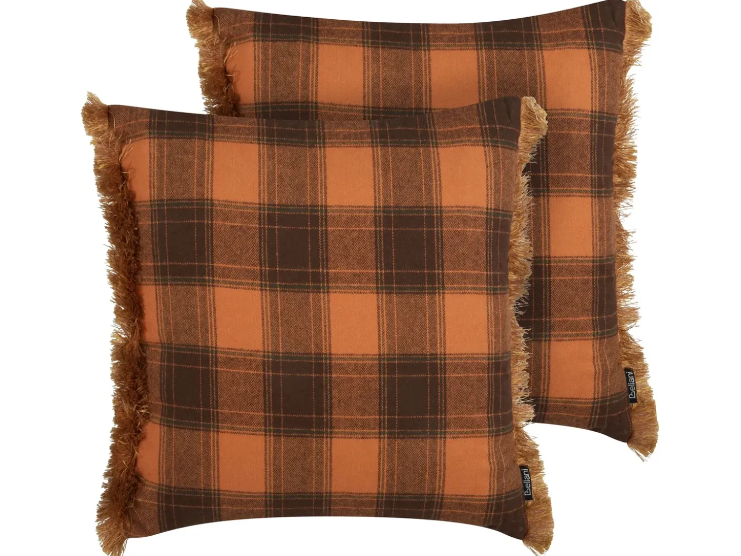 Sæt af 2 pyntepuder BARJA 45 x 45 cm Orange Ternet mønster