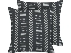 Sæt af 2 pyntepuder BENZOIN Bomuld 45 x 45 cm Sort Geometrisk mønster