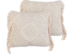 Sæt af 2 pyntepuder BESHAM Bomuld 45 x 45 cm Lys Beige Geometrisk mønster