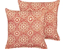 Sæt af 2 pyntepuder CEIBA Bomuld 45 x 45 cm Rød Geometrisk mønster