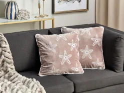 Sæt af 2 pyntepuder CERAMIUM Velour 45 x 45 cm Pastellrosa Blomstermønster