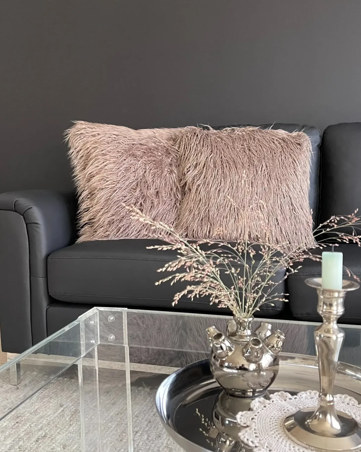 Sæt af 2 pyntepuder COROKIA Kunstig pels 45 x 45 cm Beige Ensfarvet