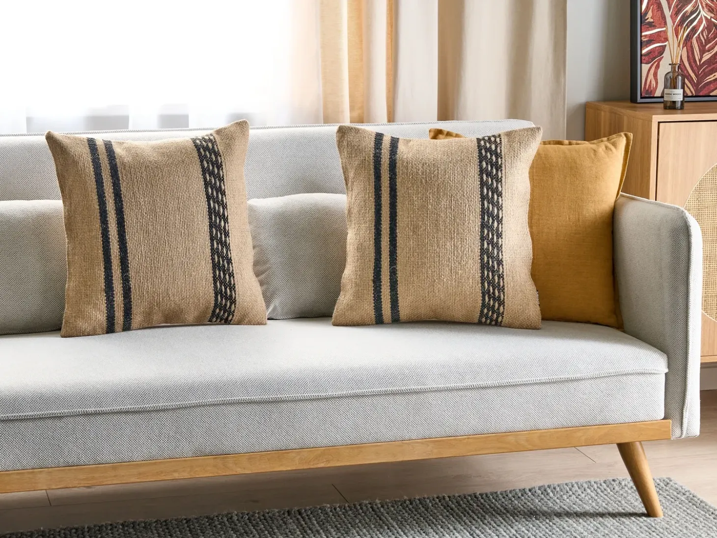 Sæt af 2 pyntepuder DESALIX Jute 45 x 45 cm Beige Stribet mønster