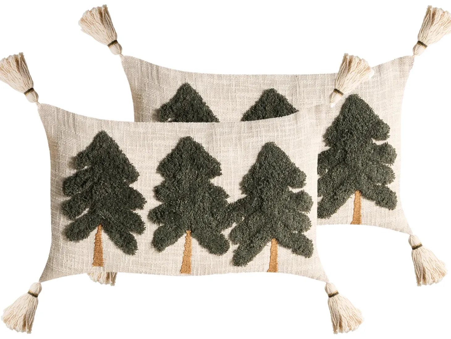 Sæt af 2 pyntepuder FAGRAEA Bomuld 30 x 50 cm Lys Beige Julemønster