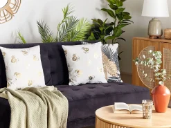 Sæt af 2 pyntepuder GOLDENROD Velour 45 x 45 cm Hvid Plante mønster