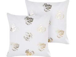 Sæt af 2 pyntepuder GOLDENROD Velour 45 x 45 cm Hvid Plante mønster