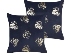 Sæt af 2 pyntepuder GOLDENROD Velour 45 x 45 cm Sort Plante mønster