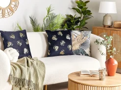 Sæt af 2 pyntepuder GOLDENROD Velour 45 x 45 cm Sort Plante mønster