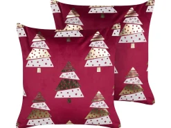Sæt af 2 pyntepuder GOLDSPRUCE Velour 45 x 45 cm Rød Julemønster
