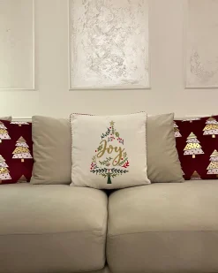 Sæt af 2 pyntepuder GOLDSPRUCE Velour 45 x 45 cm Rød Julemønster