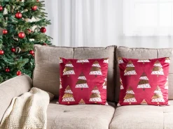 Sæt af 2 pyntepuder GOLDSPRUCE Velour 45 x 45 cm Rød Julemønster
