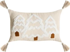Sæt af 2 pyntepuder INTSIA Bomuld 30 x 50 cm 45 x 45 cm Lys Beige Julemønster