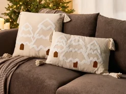 Sæt af 2 pyntepuder INTSIA Bomuld 30 x 50 cm 45 x 45 cm Lys Beige Julemønster
