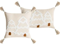 Sæt af 2 pyntepuder INTSIA Bomuld 30 x 50 cm 45 x 45 cm Lys Beige Julemønster
