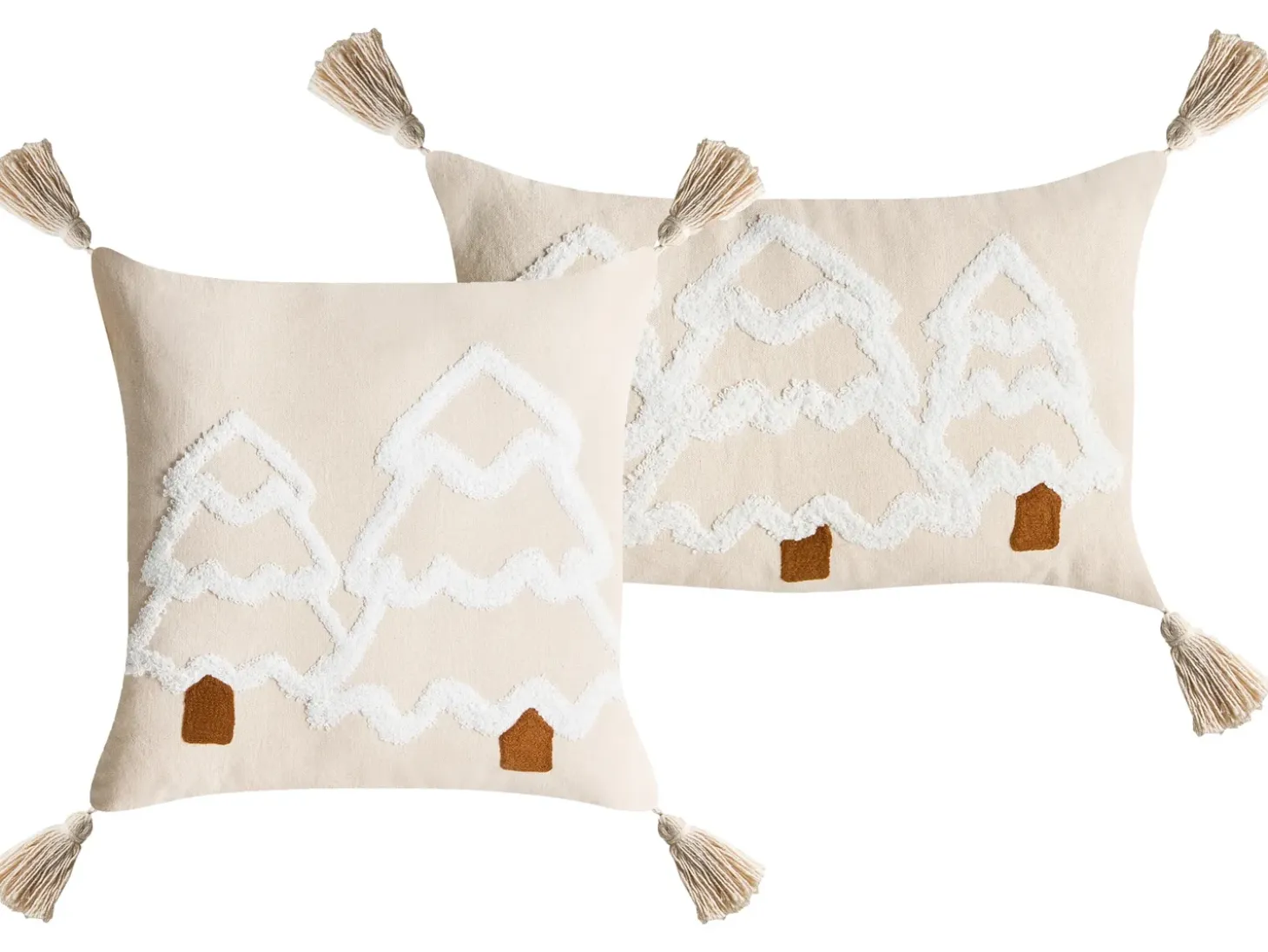 Sæt af 2 pyntepuder INTSIA Bomuld 30 x 50 cm 45 x 45 cm Lys Beige Julemønster