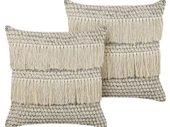 Sæt af 2 pyntepuder IRESINE Bomuld 45 x 45 cm Beige Geometrisk mønster