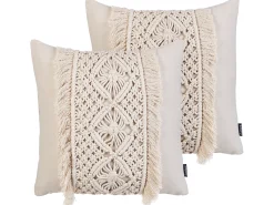 Sæt af 2 pyntepuder KALAM Bomuld 45 x 45 cm Lys Beige Geometrisk mønster