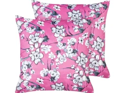 Sæt af 2 pyntepuder KOELERIA Velour 45 x 45 cm Fuchsia Blomstermønster