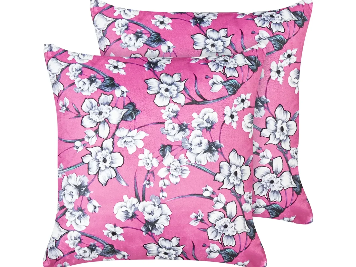 Sæt af 2 pyntepuder KOELERIA Velour 45 x 45 cm Fuchsia Blomstermønster
