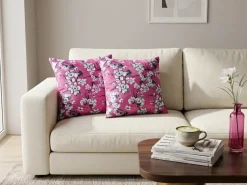 Sæt af 2 pyntepuder KOELERIA Velour 45 x 45 cm Fuchsia Blomstermønster