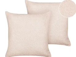 Sæt af 2 pyntepuder LEUZEA Boucle 45 x 45 cm Pastellrosa Ensfarvet