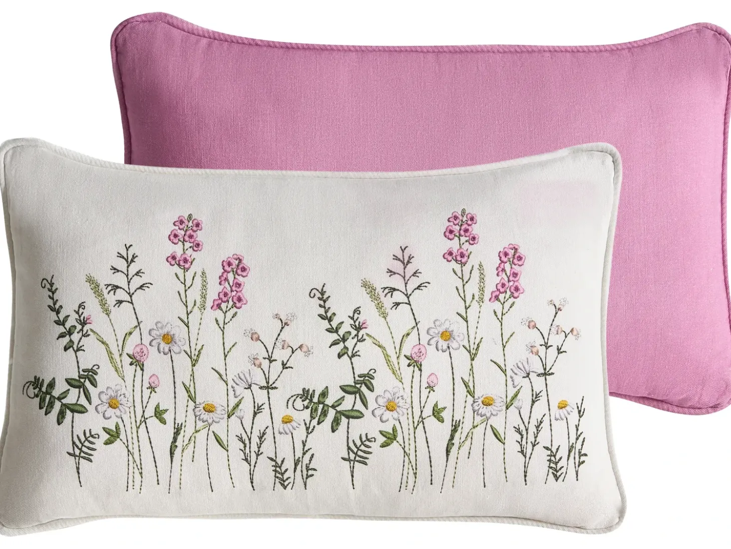Sæt af 2 pyntepuder MADHUCA Bomuld 30 x 50 cm Hvid Blomstermønster