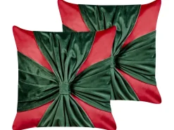 Sæt af 2 pyntepuder MARSHMALLOW Velour 45 x 45 cm Rød Julemønster